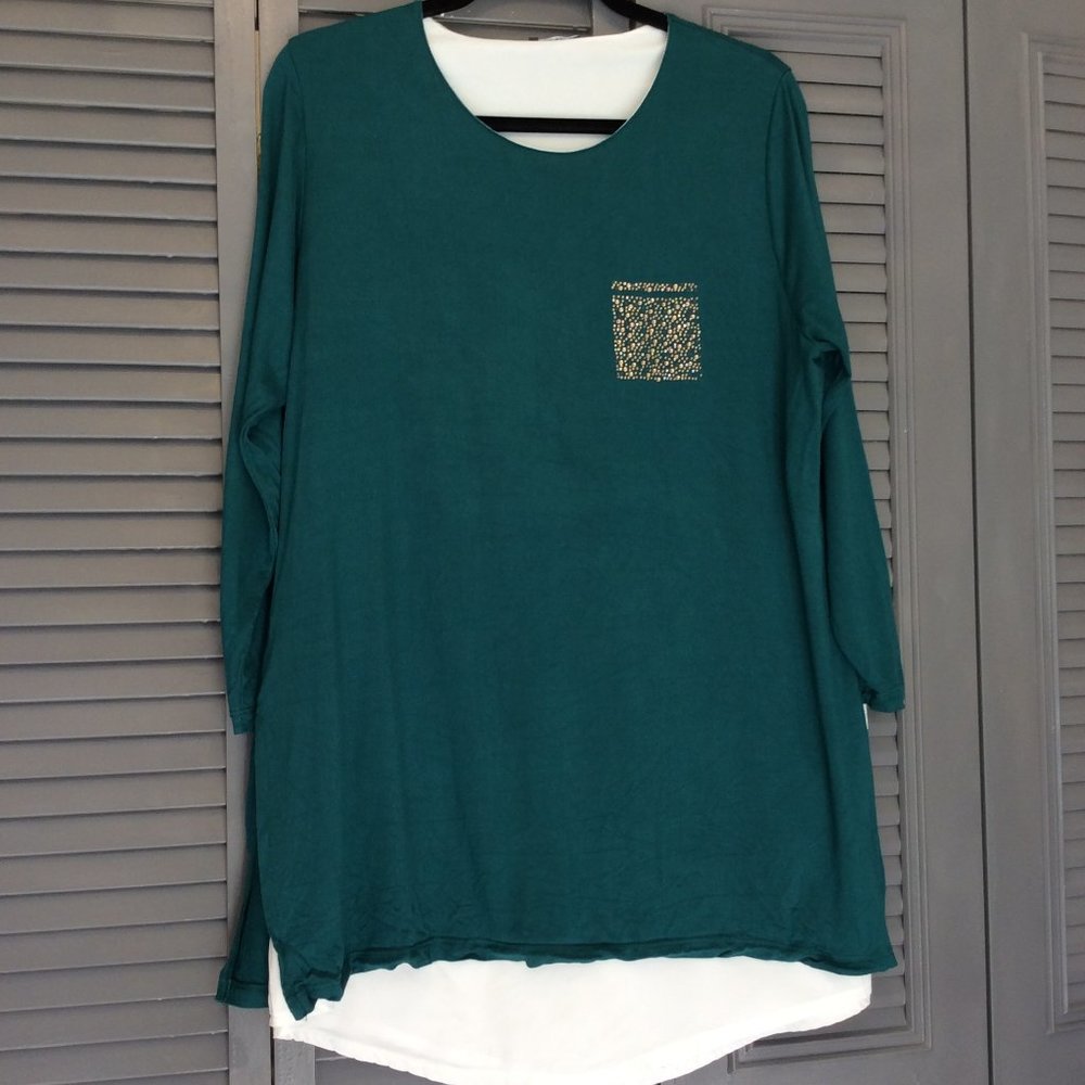 BEHREM Green Jewel Encrusted Plus Size Shirt